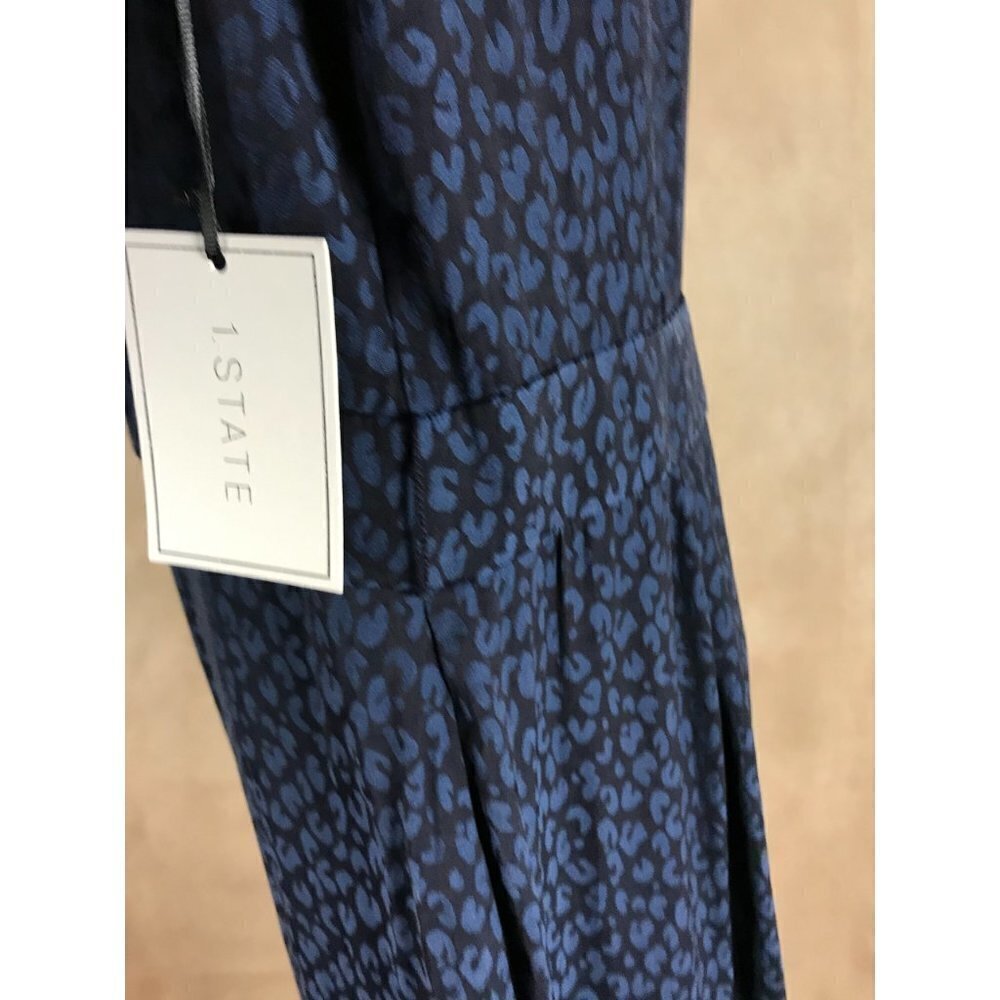 1.STATE Women's Blue Silky Sheen Surplice V-neck Leopard Print Jumpsuit NWD 12 - Picture 7 of 9